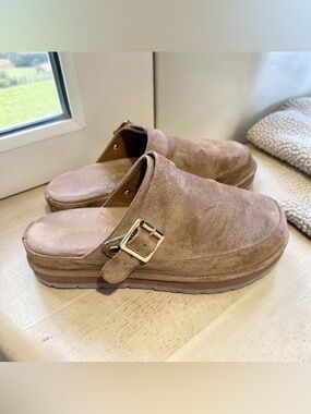 Madden Girl Tan Faux Suede Mule Clogs Slip On Shoes Buckle Strap Womens 7